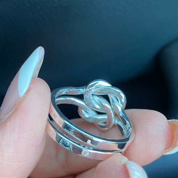 Large 925 Sterling Silver Love Knot Wire Wrap Ring - Picture 5 of 8